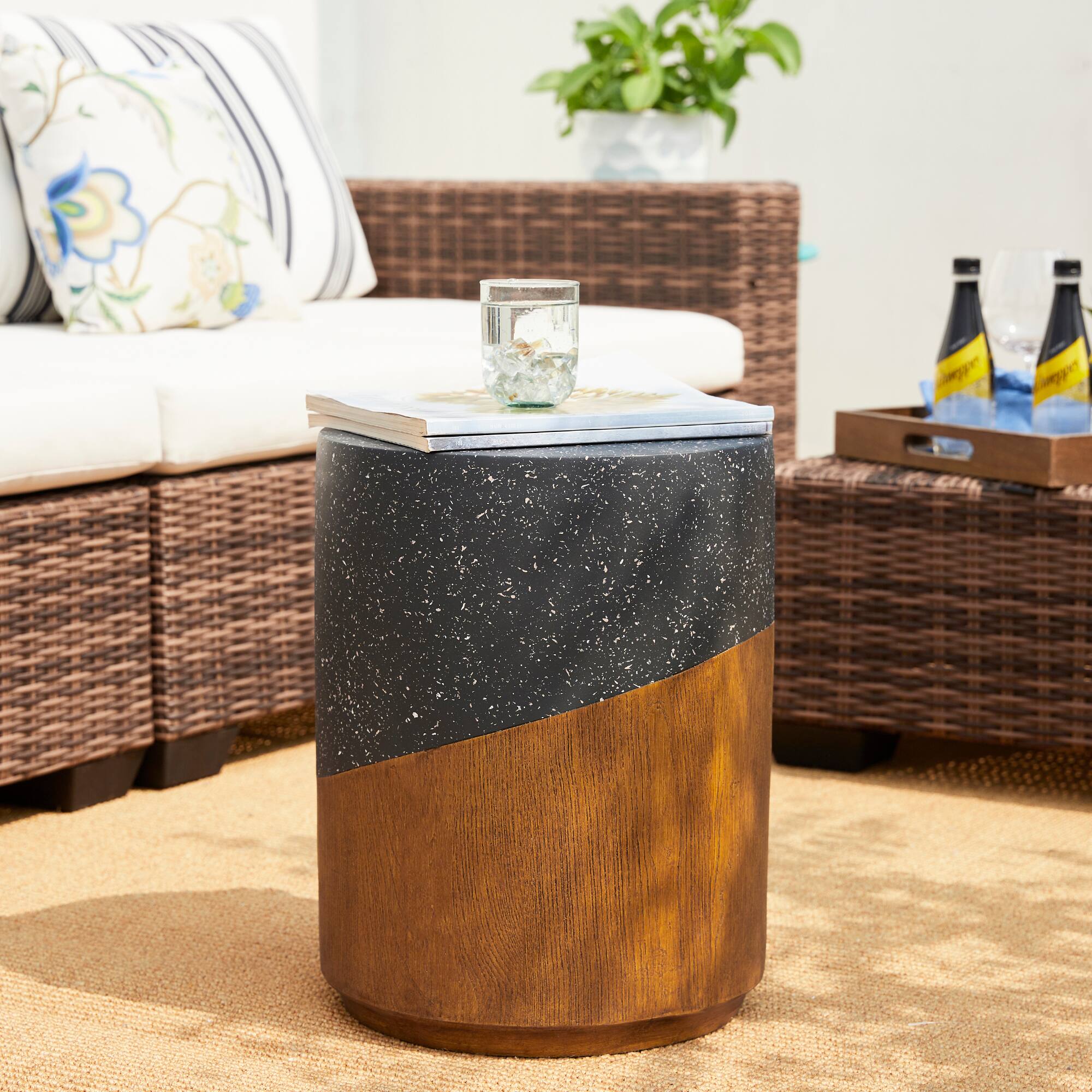 Glitzhome® 17.75" Multifunctional Faux Terrazzo & Wood Garden Stool